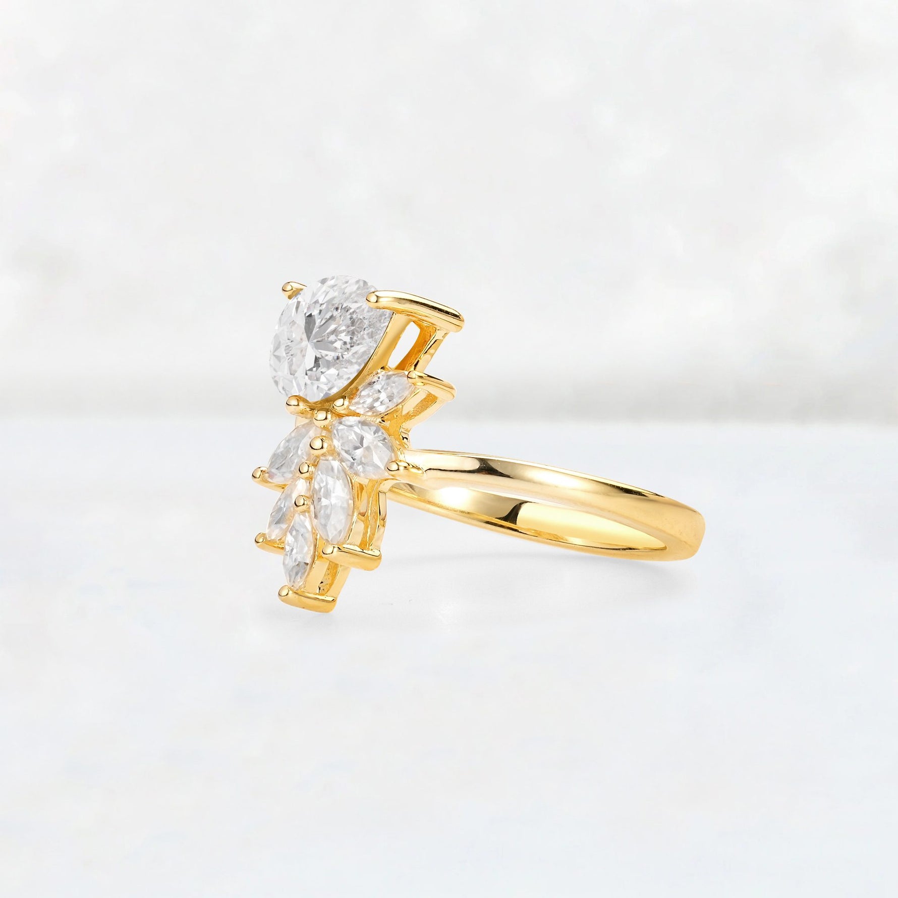 Pear Cut Moissanite Marquise Cluster Bypass Engagement Ring - Additional view