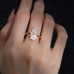 Pear Cut Moissanite Marquise Cluster Bypass Engagement Ring - Additional view