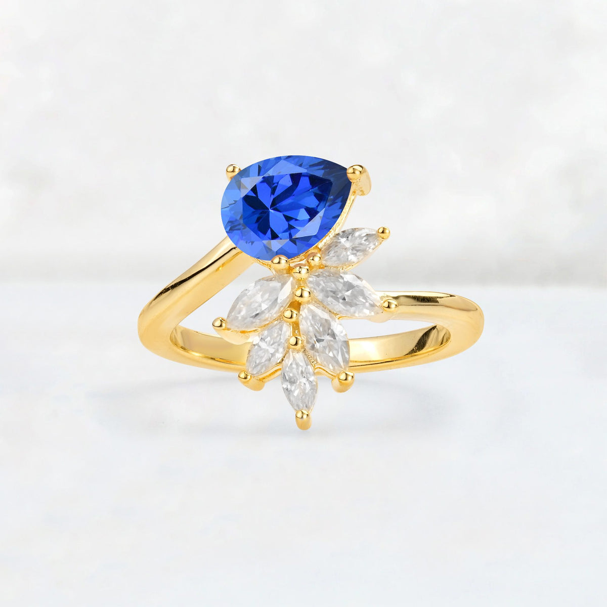 Pear Cut Sapphire Marquise Cluster Bypass Engagement Ring - Additional view