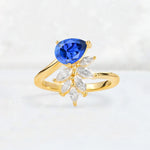 Pear Cut Sapphire Marquise Cluster Bypass Engagement Ring - Additional view