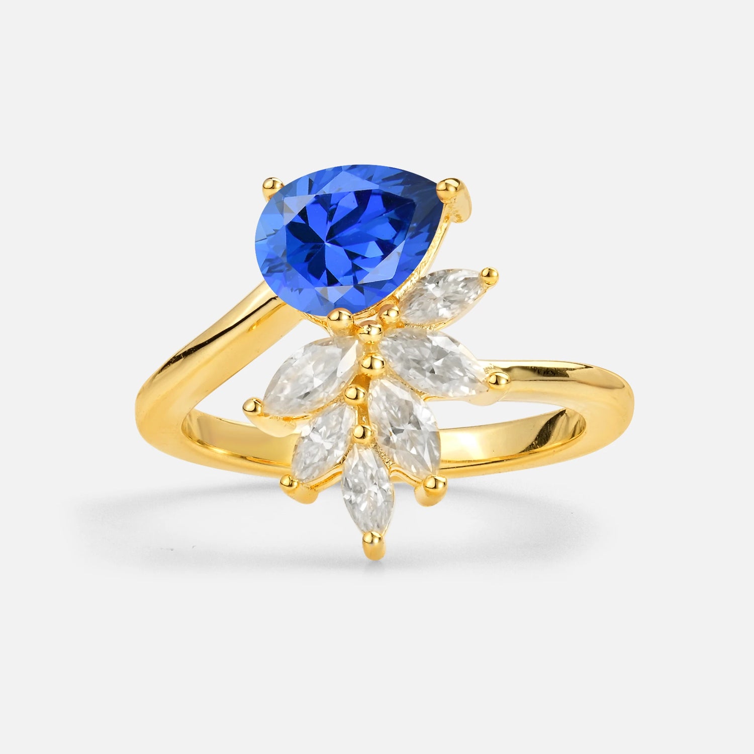 Pear Cut Sapphire Marquise Cluster Bypass Engagement Ring - Additional view