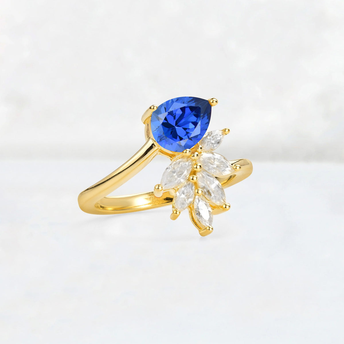 Pear Cut Sapphire Marquise Cluster Bypass Engagement Ring - Additional view