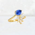 Pear Cut Sapphire Marquise Cluster Bypass Engagement Ring - Additional view
