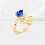 Pear Cut Sapphire Marquise Cluster Bypass Engagement Ring - Additional view