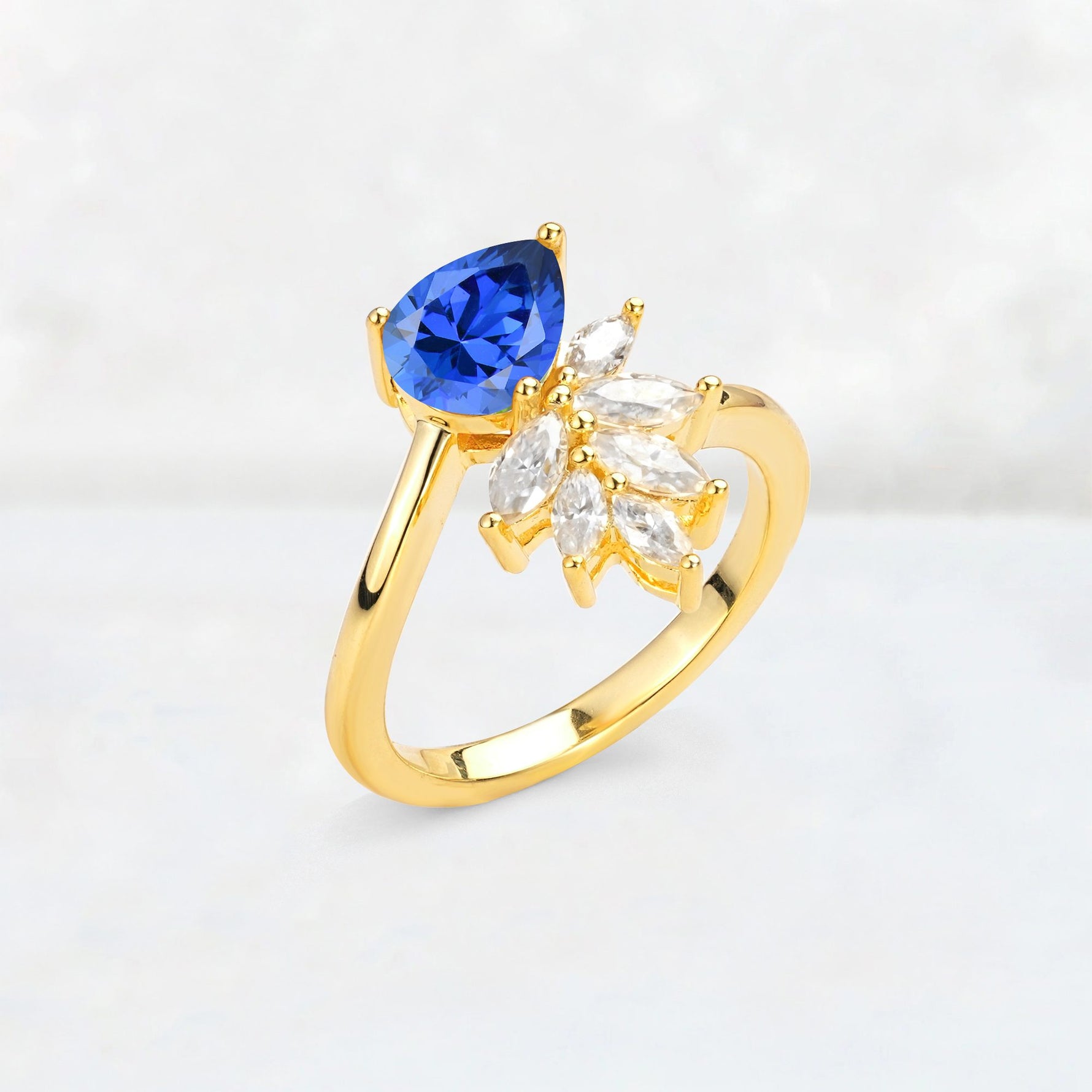Pear Cut Sapphire Marquise Cluster Bypass Engagement Ring - Additional view