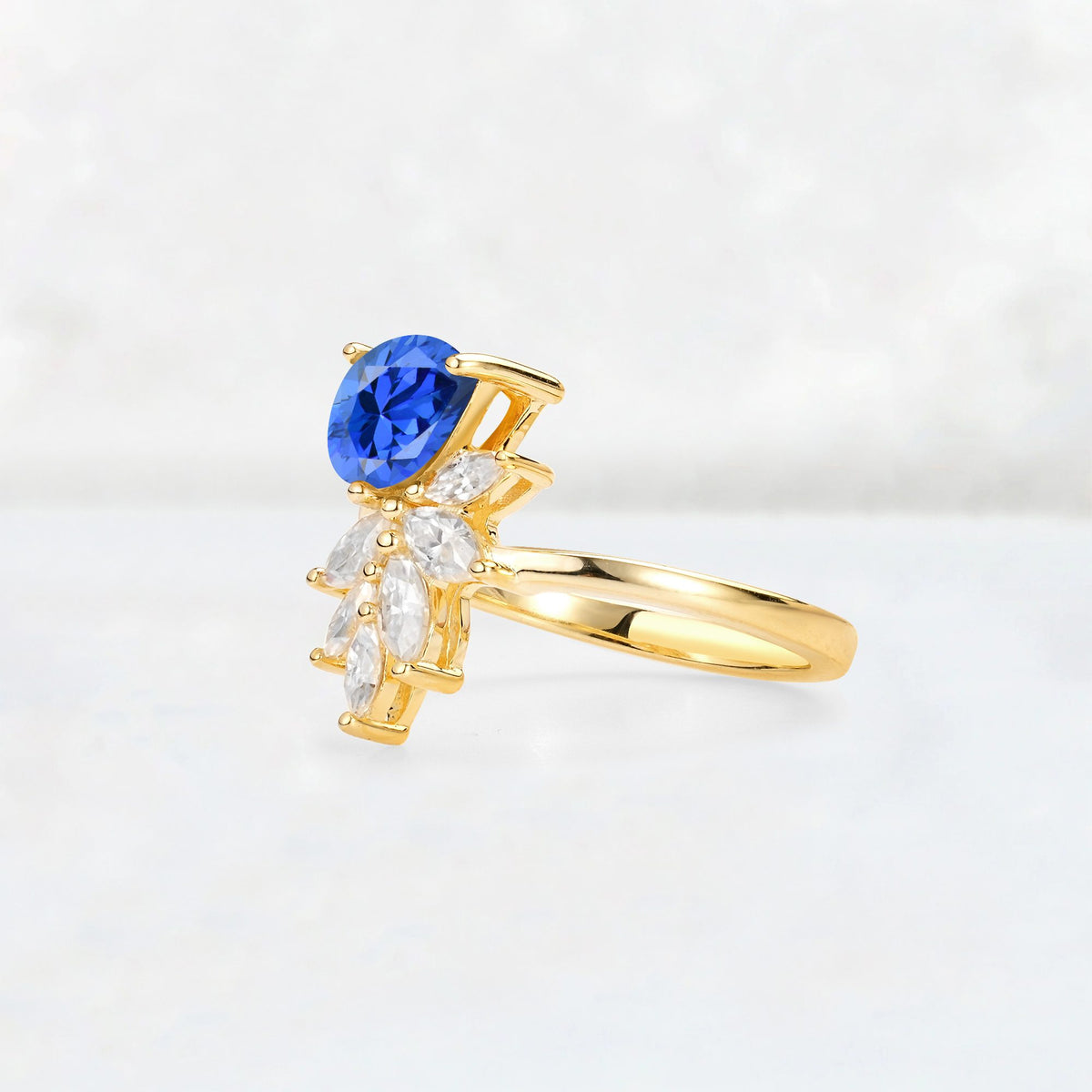 Pear Cut Sapphire Marquise Cluster Bypass Engagement Ring - Additional view