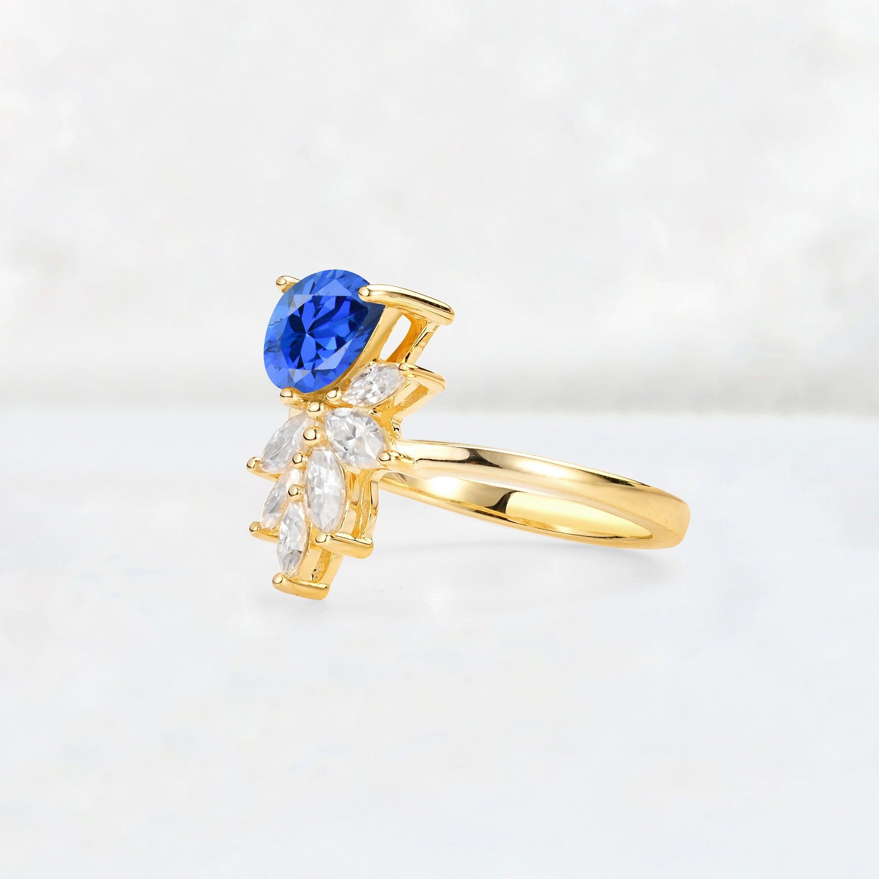 Pear Cut Sapphire Marquise Cluster Bypass Engagement Ring - Additional view