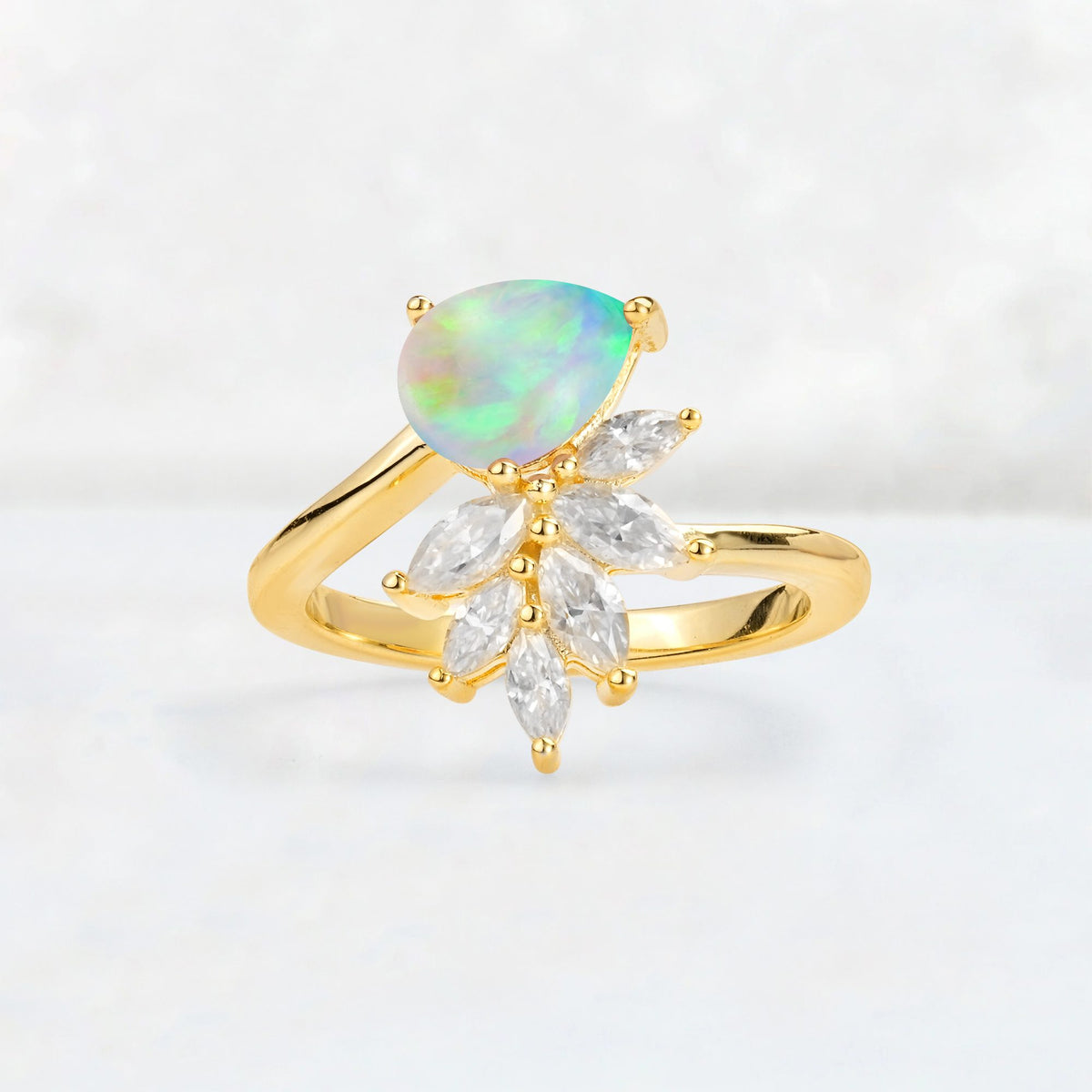Pear Cut Fire Opal Marquise Cluster Bypass Engagement Ring - Additional view