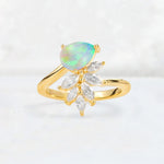 Pear Cut Fire Opal Marquise Cluster Bypass Engagement Ring - Additional view