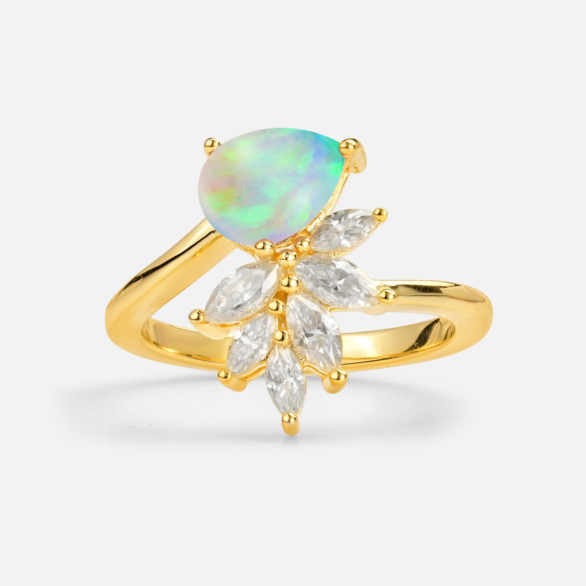 Pear Cut Fire Opal Marquise Cluster Bypass Engagement Ring - Additional view