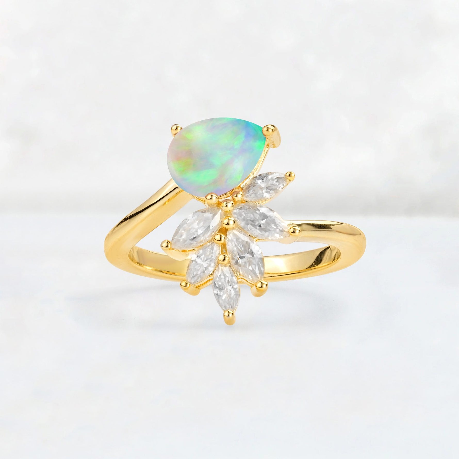 Pear Cut Fire Opal Marquise Cluster Bypass Engagement Ring - Additional view