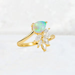 Pear Cut Fire Opal Marquise Cluster Bypass Engagement Ring - Additional view