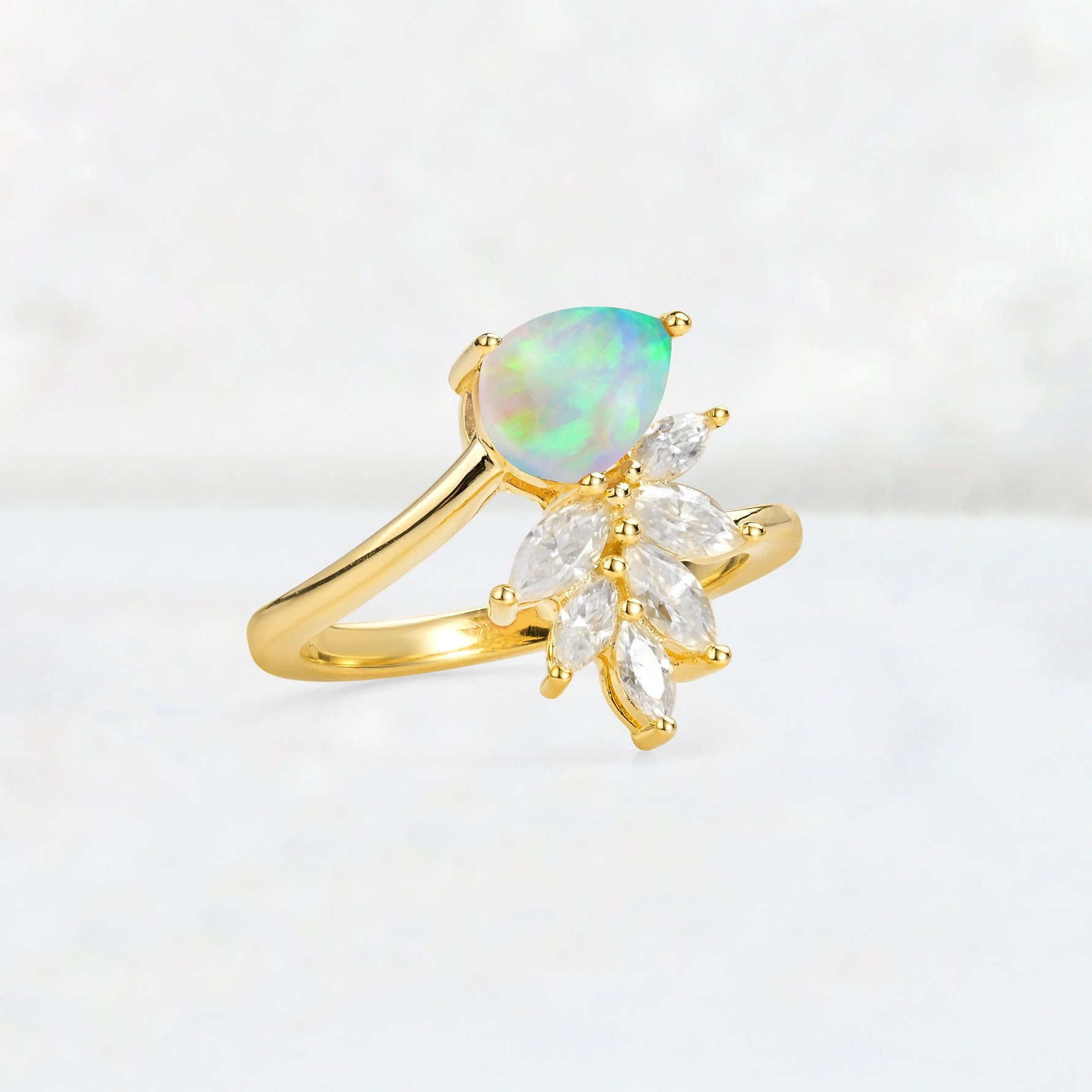 Pear Cut Fire Opal Marquise Cluster Bypass Engagement Ring - Additional view