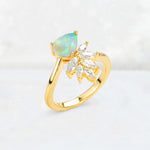 Pear Cut Fire Opal Marquise Cluster Bypass Engagement Ring - Additional view
