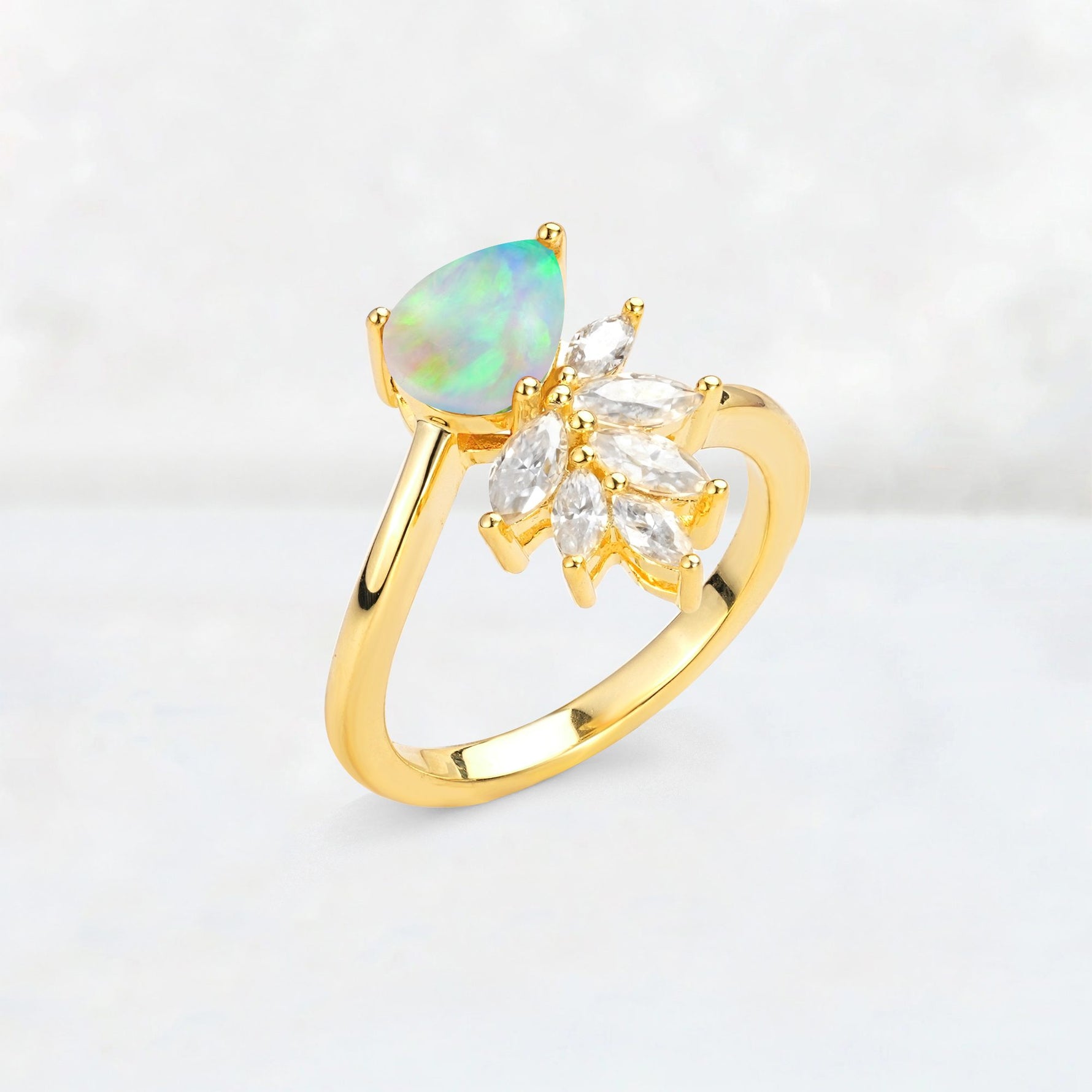 Pear Cut Fire Opal Marquise Cluster Bypass Engagement Ring - Additional view