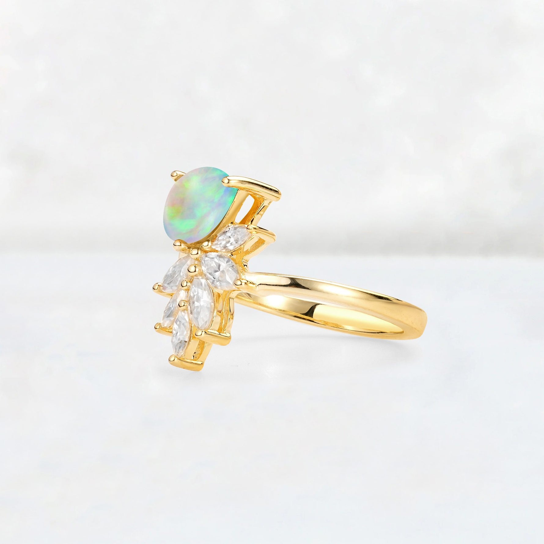 Pear Cut Fire Opal Marquise Cluster Bypass Engagement Ring - Additional view