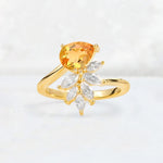 Pear Cut Citrine Marquise Cluster Bypass Engagement Ring - Additional view