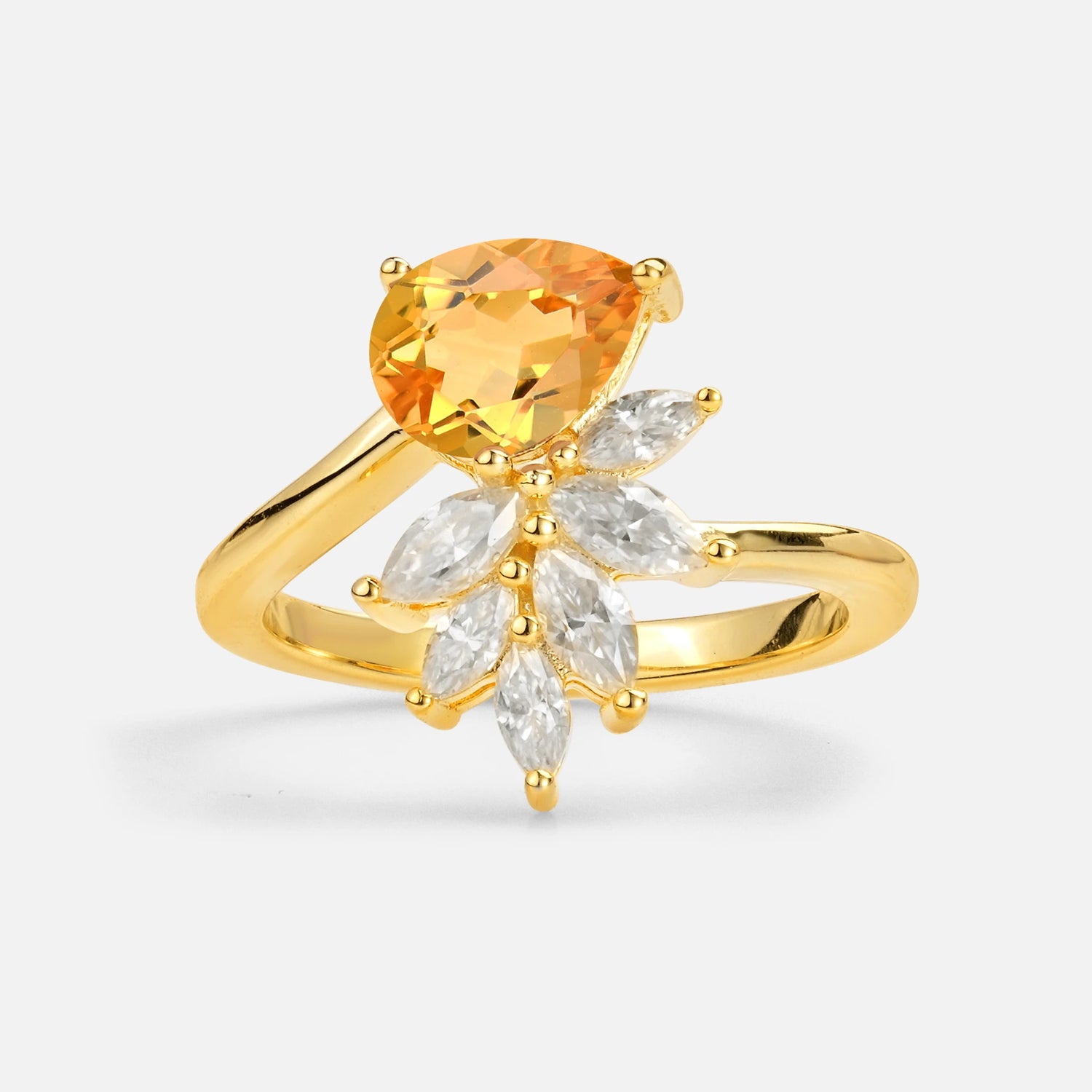 Pear Cut Citrine Marquise Cluster Bypass Engagement Ring - Additional view