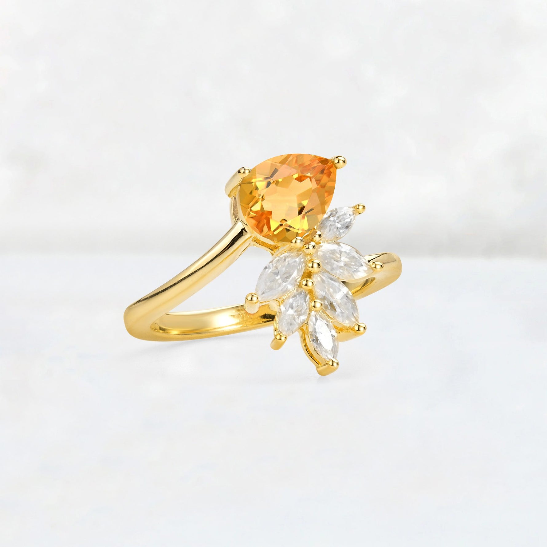Pear Cut Citrine Marquise Cluster Bypass Engagement Ring - Additional view