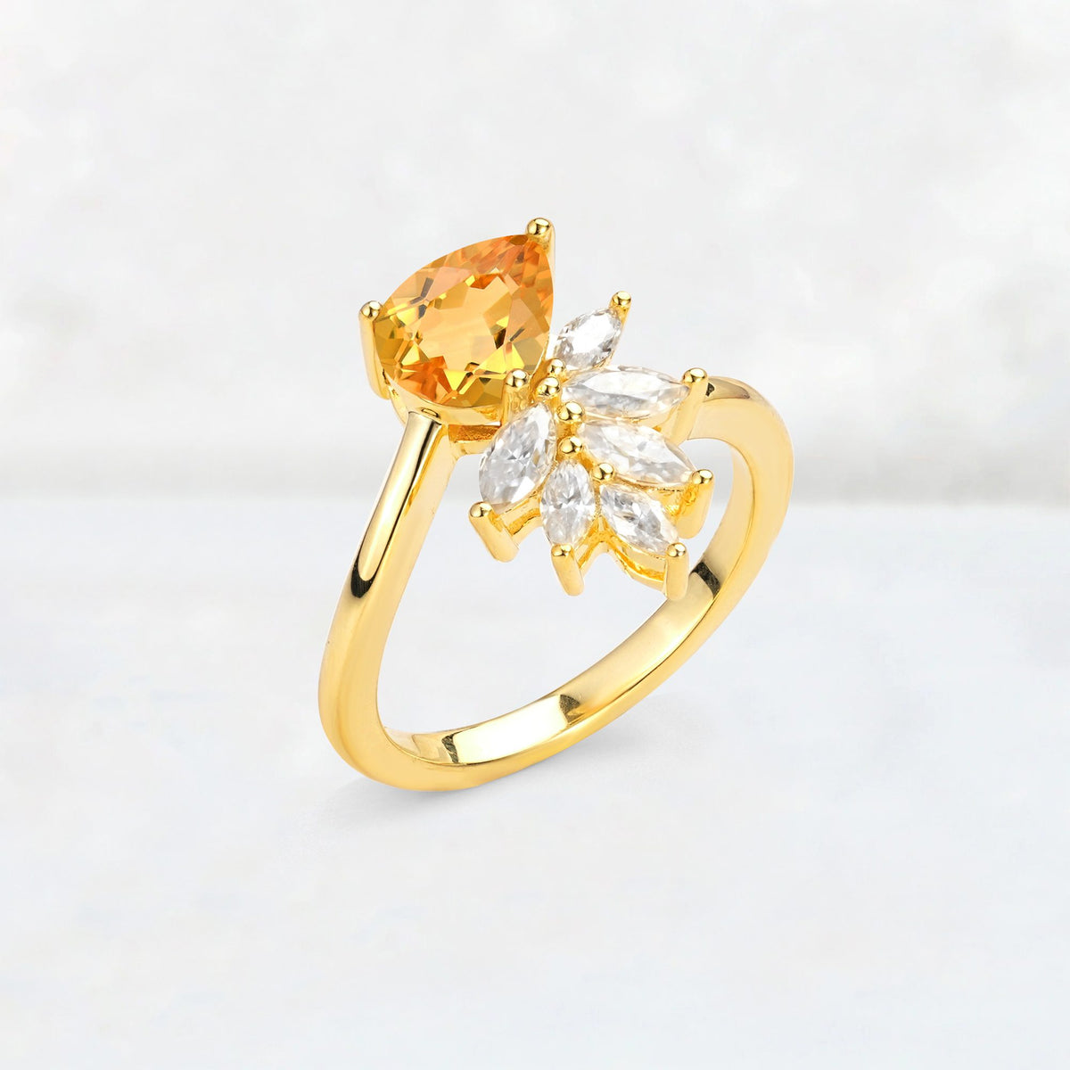 Pear Cut Citrine Marquise Cluster Bypass Engagement Ring - Additional view