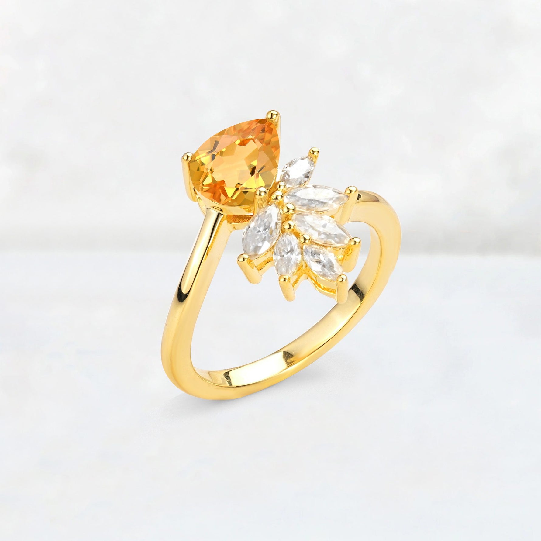Pear Cut Citrine Marquise Cluster Bypass Engagement Ring - Additional view