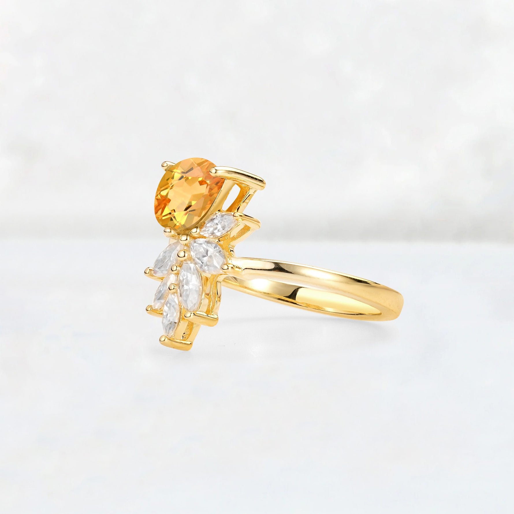 Pear Cut Citrine Marquise Cluster Bypass Engagement Ring - Additional view