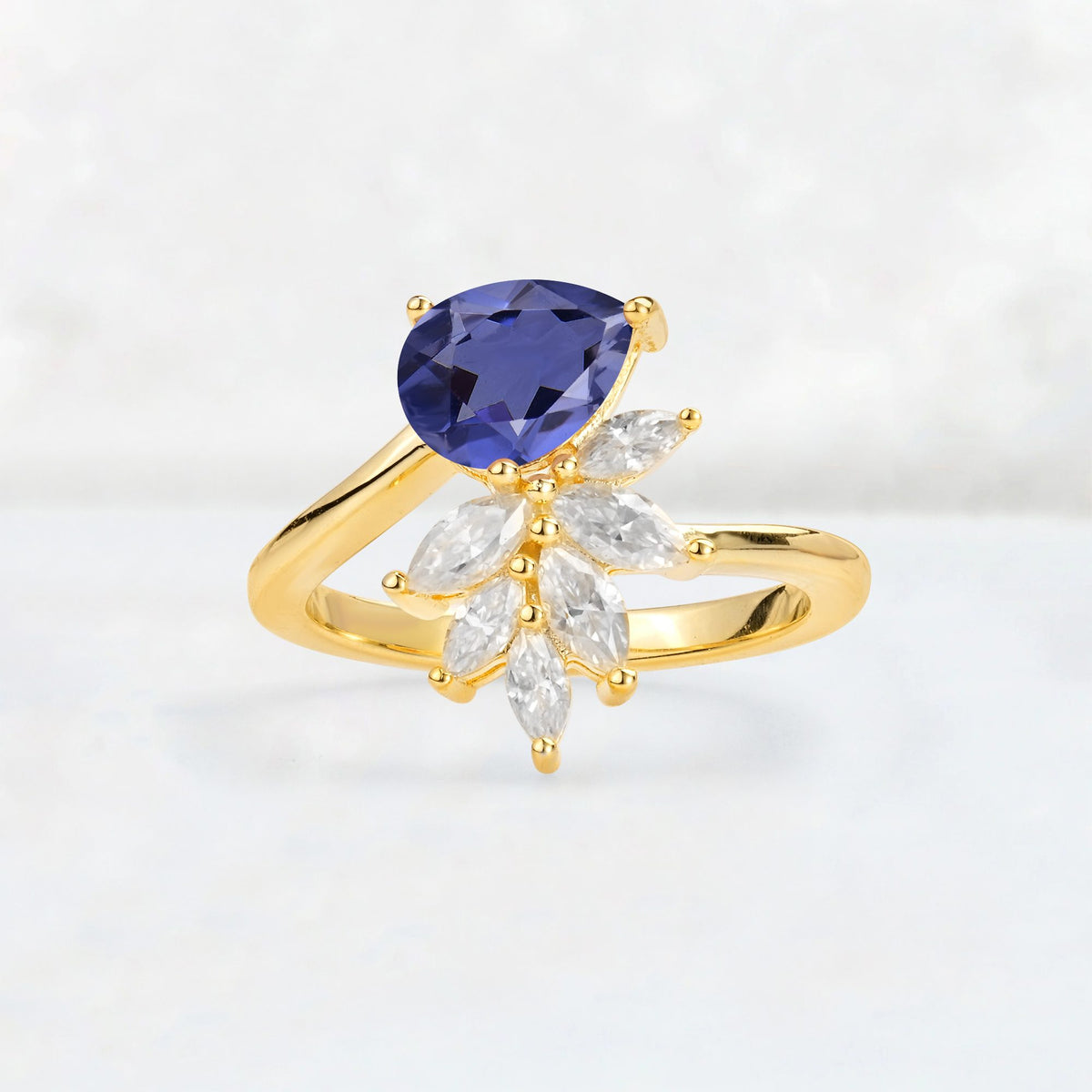 Pear Cut Tanzanite Marquise Cluster Bypass Engagement Ring - Additional view