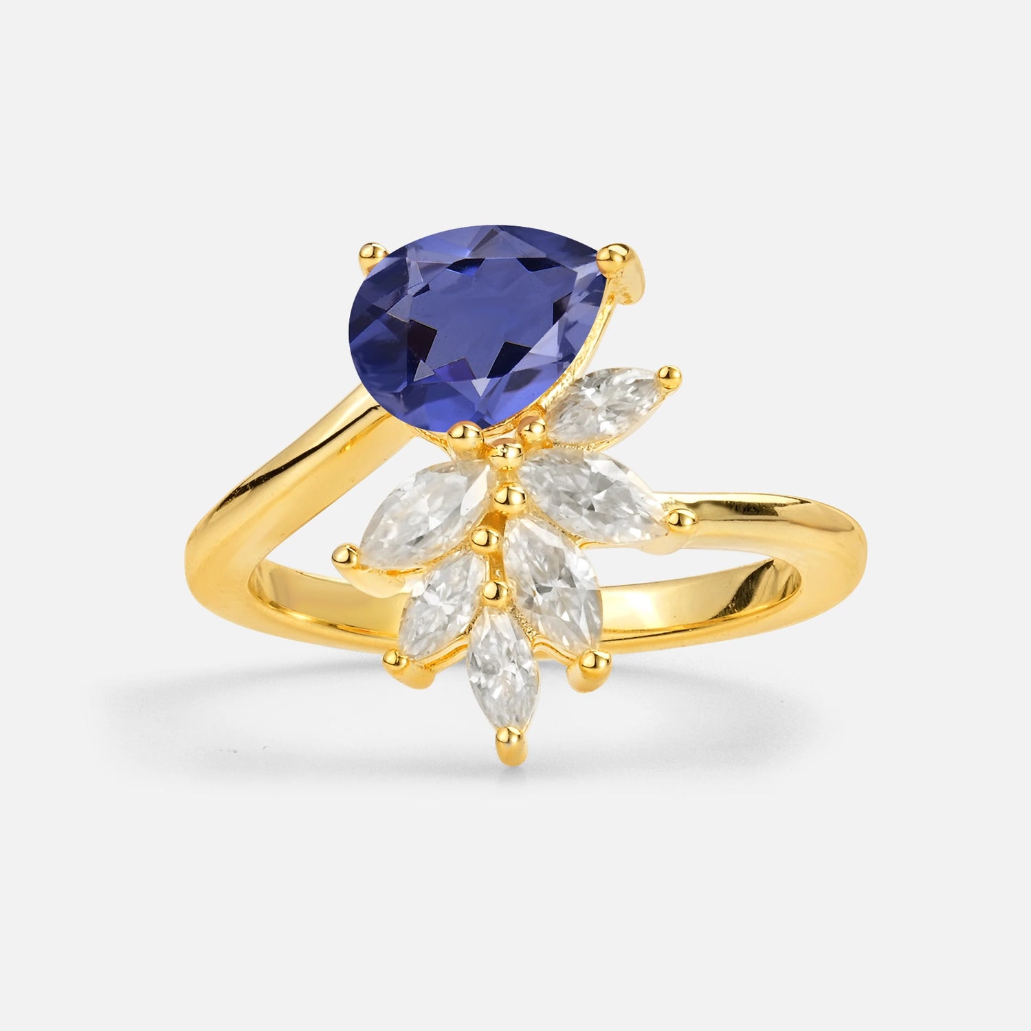 Pear Cut Tanzanite Marquise Cluster Bypass Engagement Ring - Additional view