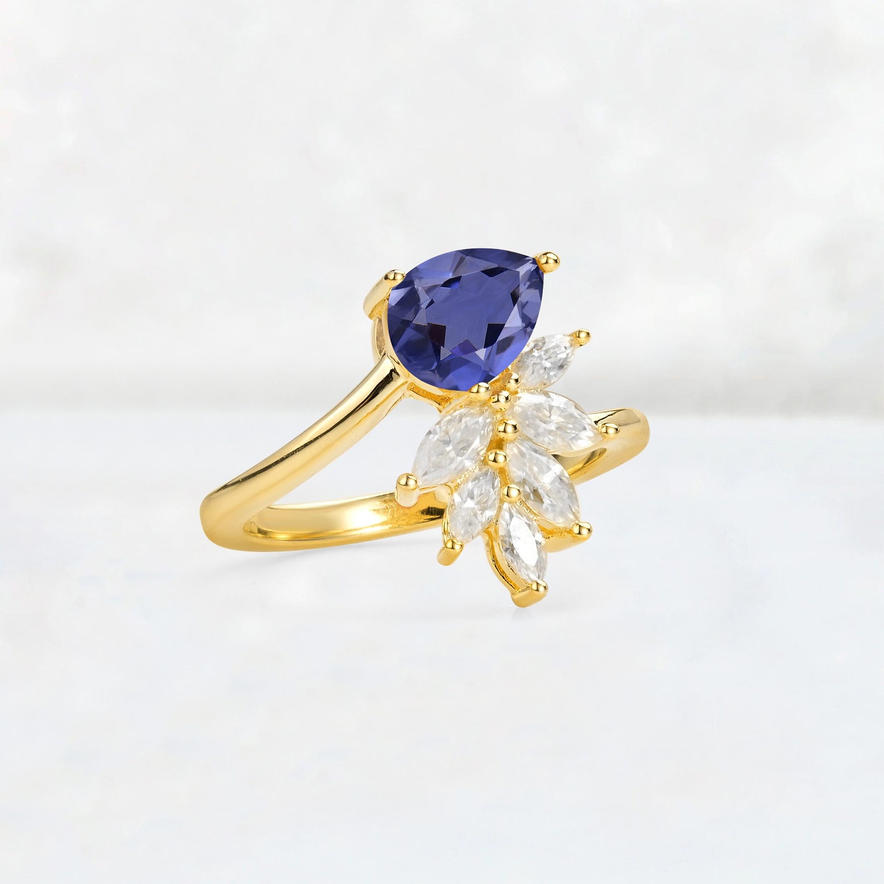 Pear Cut Tanzanite Marquise Cluster Bypass Engagement Ring - Additional view