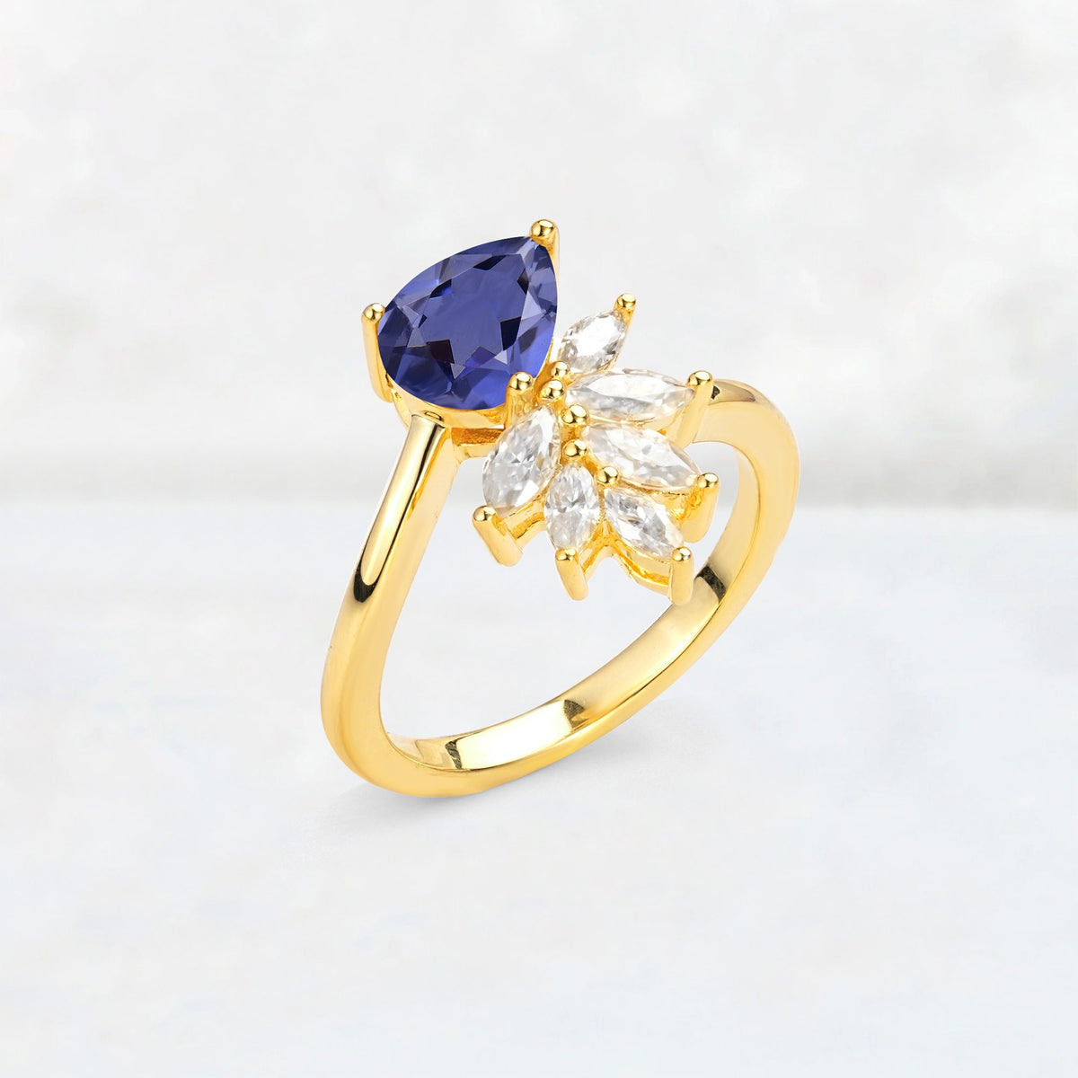 Pear Cut Tanzanite Marquise Cluster Bypass Engagement Ring - Additional view