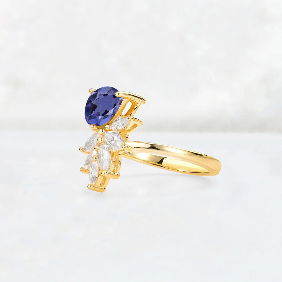 Pear Cut Tanzanite Marquise Cluster Bypass Engagement Ring - Additional view