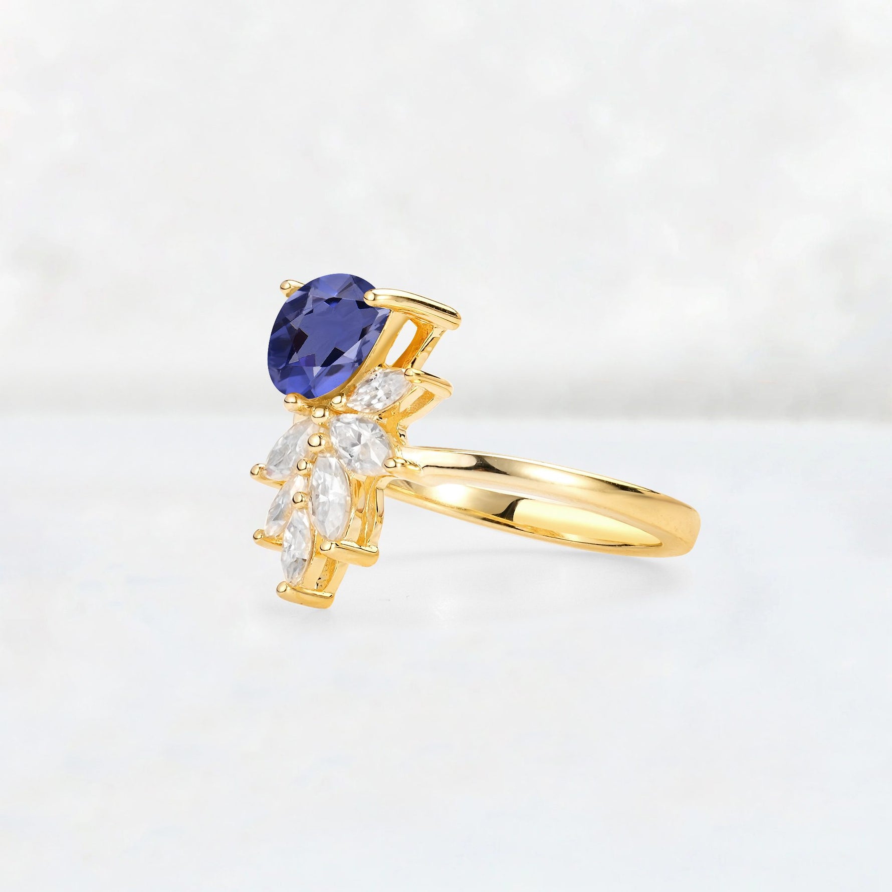 Pear Cut Tanzanite Marquise Cluster Bypass Engagement Ring - Additional view