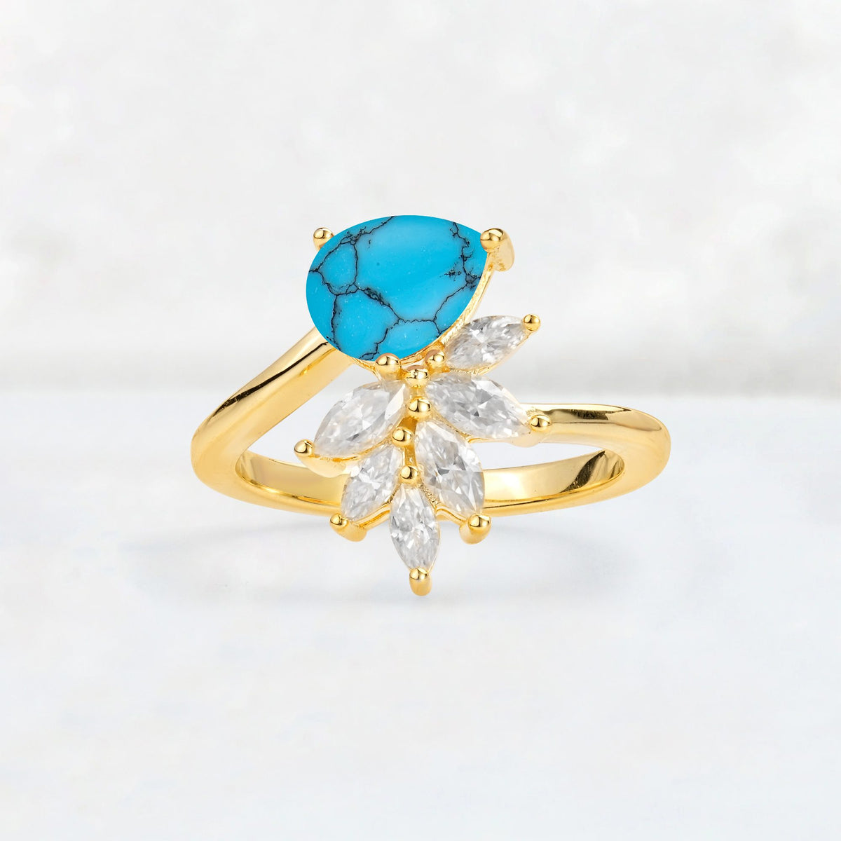 Pear Cut Turquoise Marquise Cluster Bypass Engagement Ring - Additional view