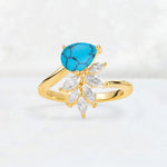 Pear Cut Turquoise Marquise Cluster Bypass Engagement Ring - Additional view