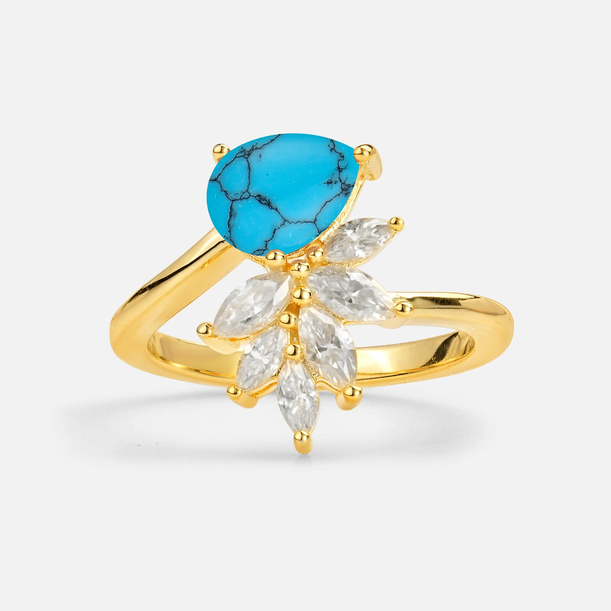 Pear Cut Turquoise Marquise Cluster Bypass Engagement Ring - Additional view
