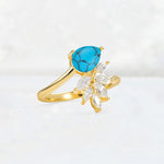 Pear Cut Turquoise Marquise Cluster Bypass Engagement Ring - Additional view