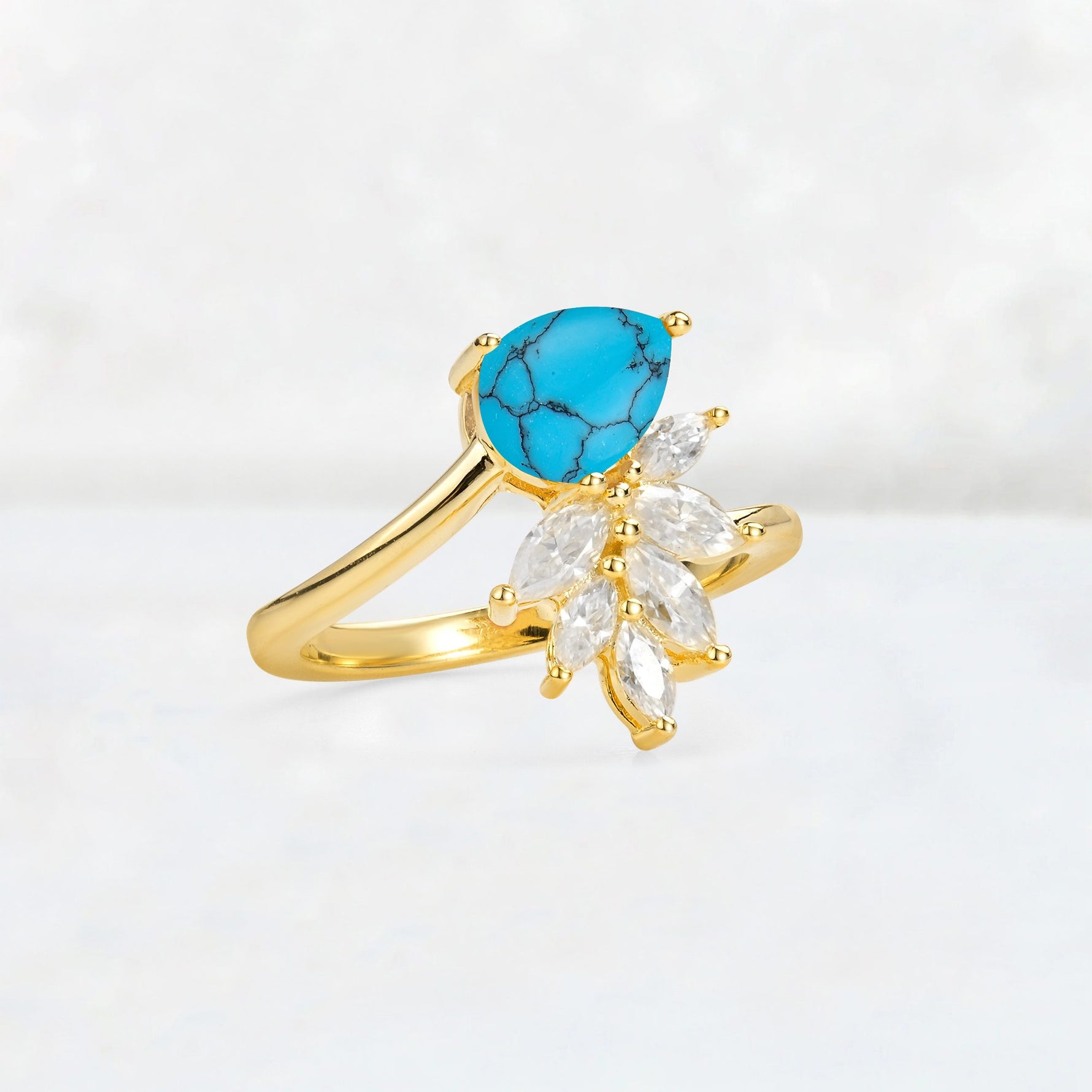 Pear Cut Turquoise Marquise Cluster Bypass Engagement Ring - Additional view