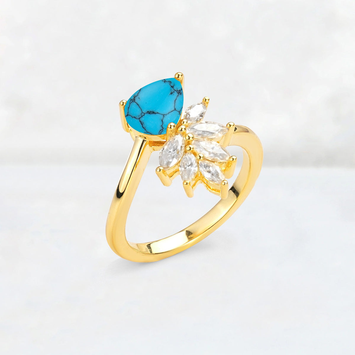 Pear Cut Turquoise Marquise Cluster Bypass Engagement Ring - Additional view