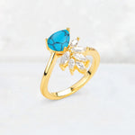 Pear Cut Turquoise Marquise Cluster Bypass Engagement Ring - Additional view