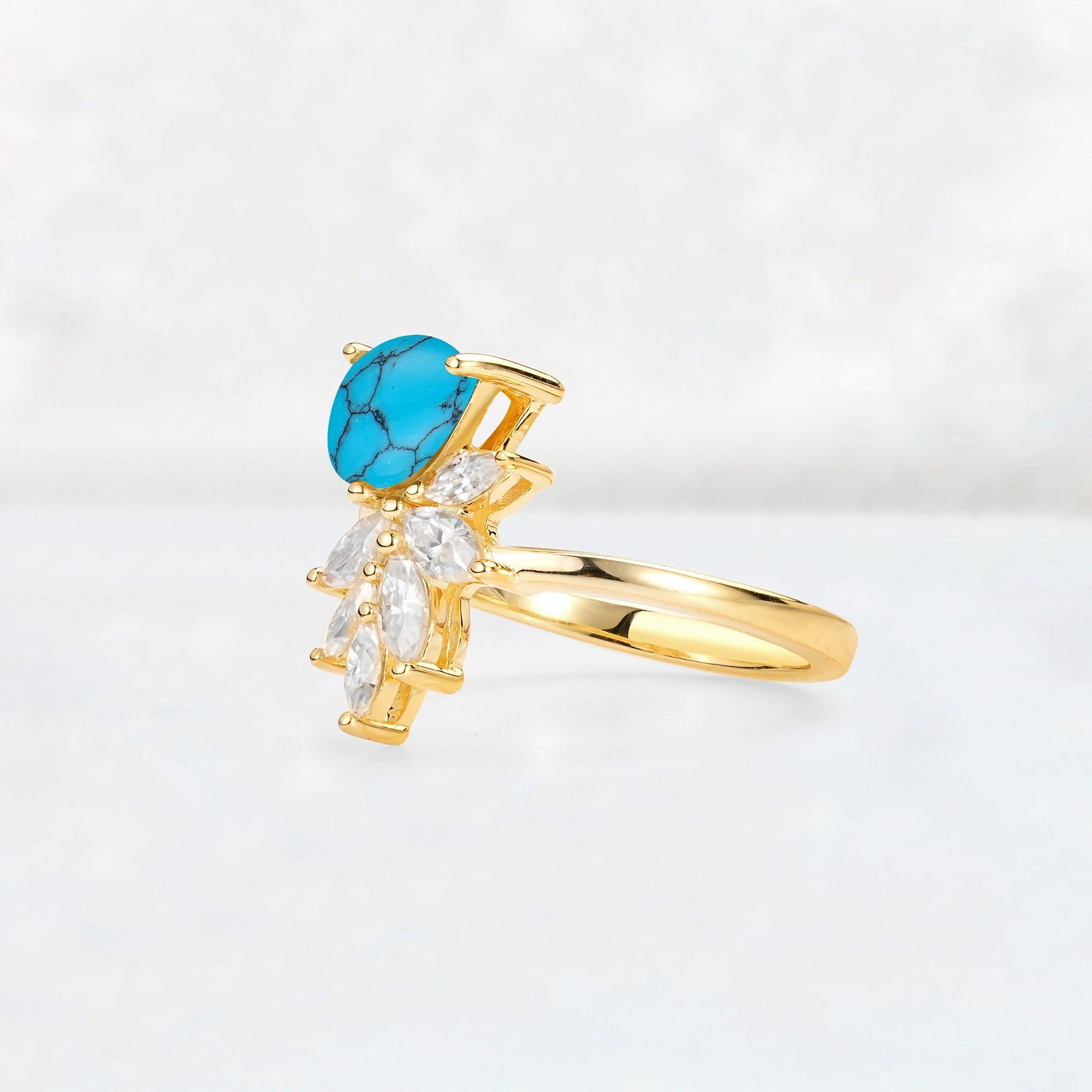 Pear Cut Turquoise Marquise Cluster Bypass Engagement Ring - Additional view