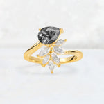 Pear Cut Black Rutilated Quartz Marquise Cluster Bypass Engagement Ring - Additional view