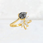 Pear Cut Black Rutilated Quartz Marquise Cluster Bypass Engagement Ring - Additional view