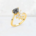 Pear Cut Black Rutilated Quartz Marquise Cluster Bypass Engagement Ring - Additional view