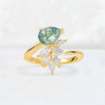 Pear Cut Moss Agate Marquise Cluster Bypass Engagement Ring - Additional view