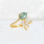 Pear Cut Moss Agate Marquise Cluster Bypass Engagement Ring - Additional view