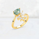 Pear Cut Moss Agate Marquise Cluster Bypass Engagement Ring - Additional view