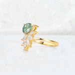 Pear Cut Moss Agate Marquise Cluster Bypass Engagement Ring - Additional view