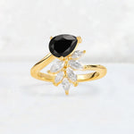 Pear Cut Black Onyx Marquise Cluster Bypass Engagement Ring - Additional view