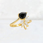 Pear Cut Black Onyx Marquise Cluster Bypass Engagement Ring - Additional view