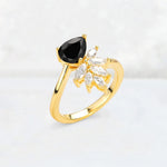 Pear Cut Black Onyx Marquise Cluster Bypass Engagement Ring - Additional view